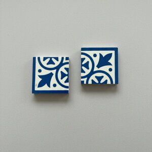 RARE American Encaustic Blue Square Border Tiles | 2 pcs | Art Deco